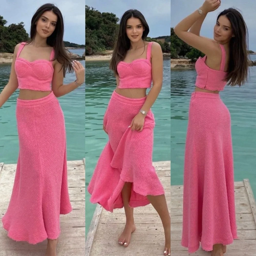πΈ ZARA PINK TWEED HIGH WAIST ASYMMETRICAL MAXI SKIRT! - Picture 6 of 16